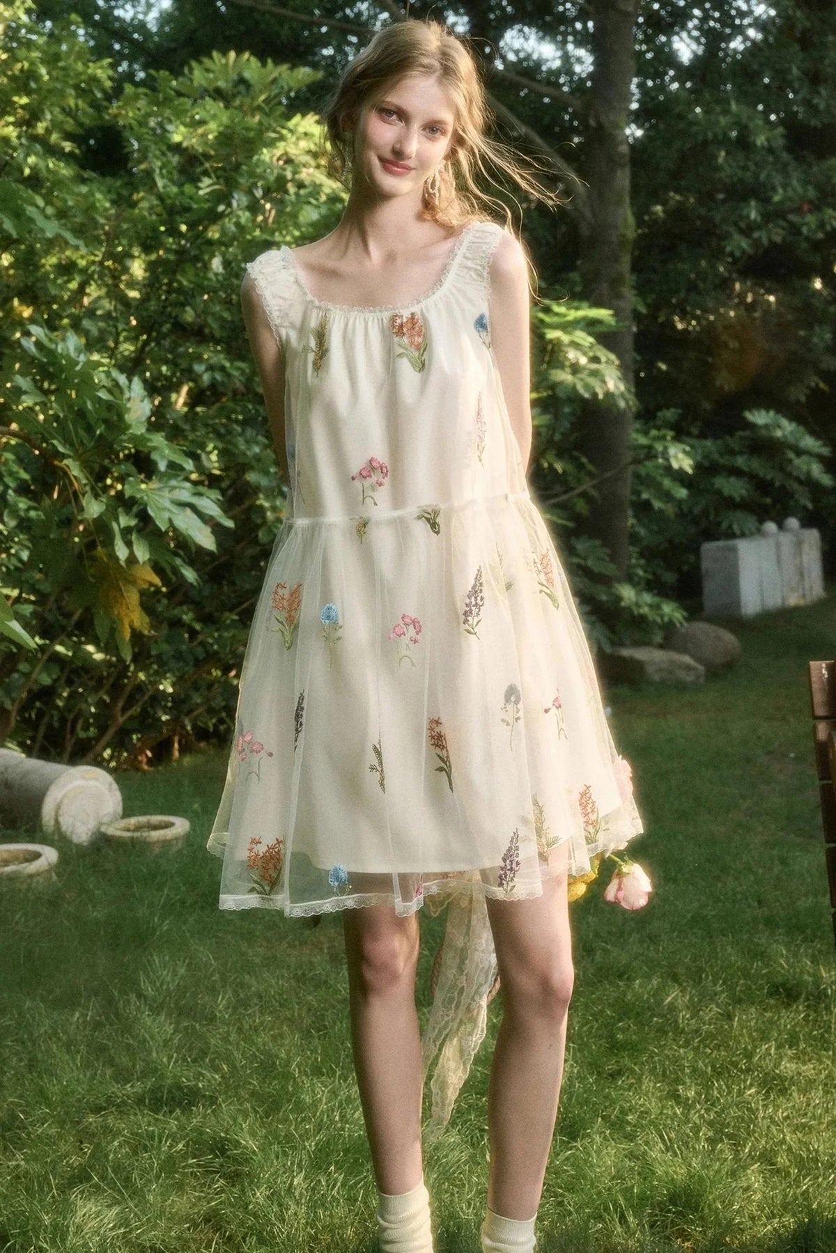 Light Sheer Floral Suspender Dress