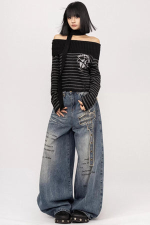 Light Sweet Asian One-Shoulder Knitted Sweater