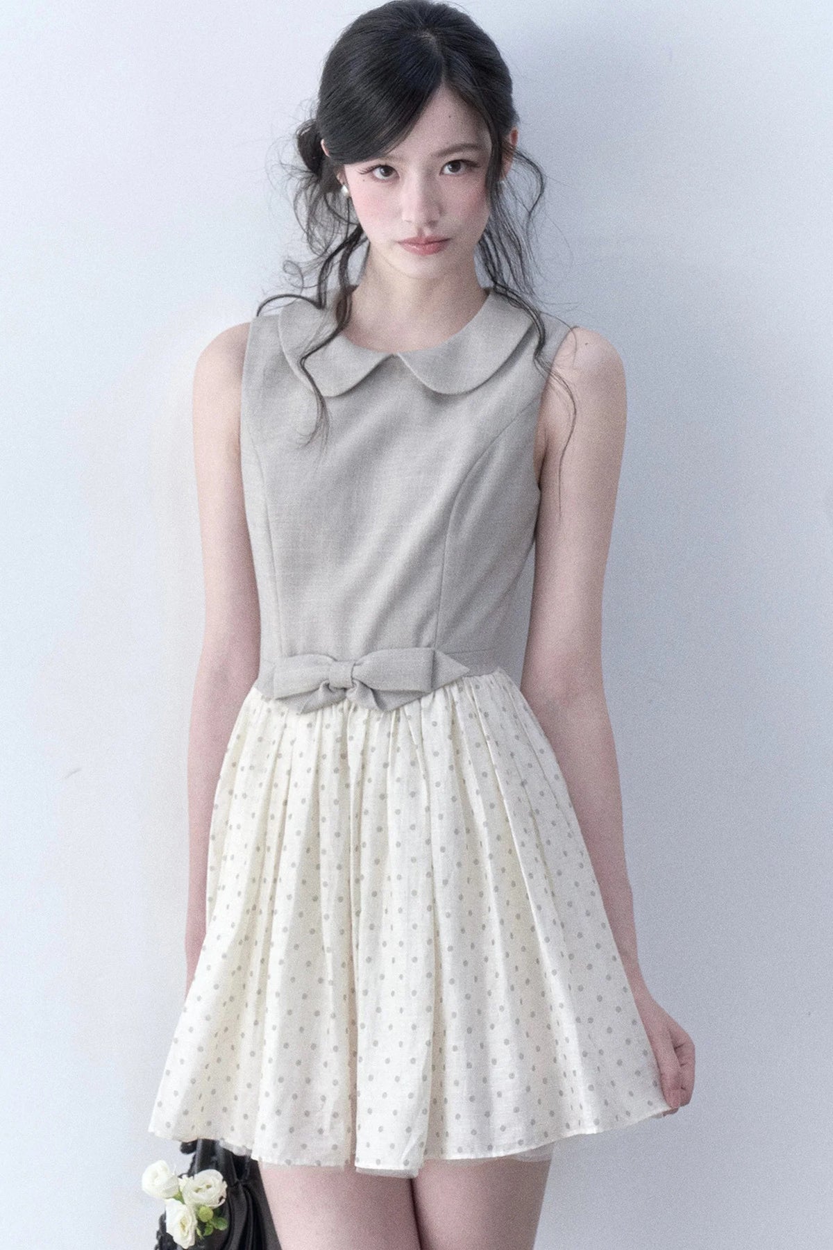 Light Tea Gray Polka Dot Dress