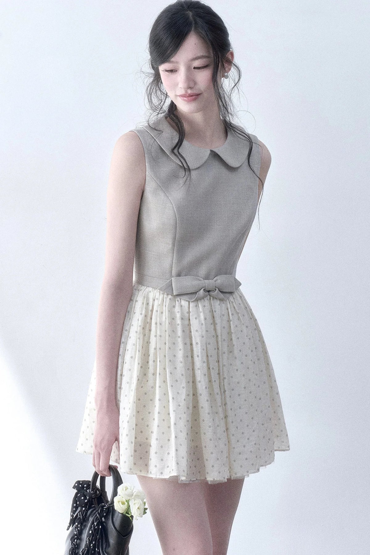 Light Tea Gray Polka Dot Dress
