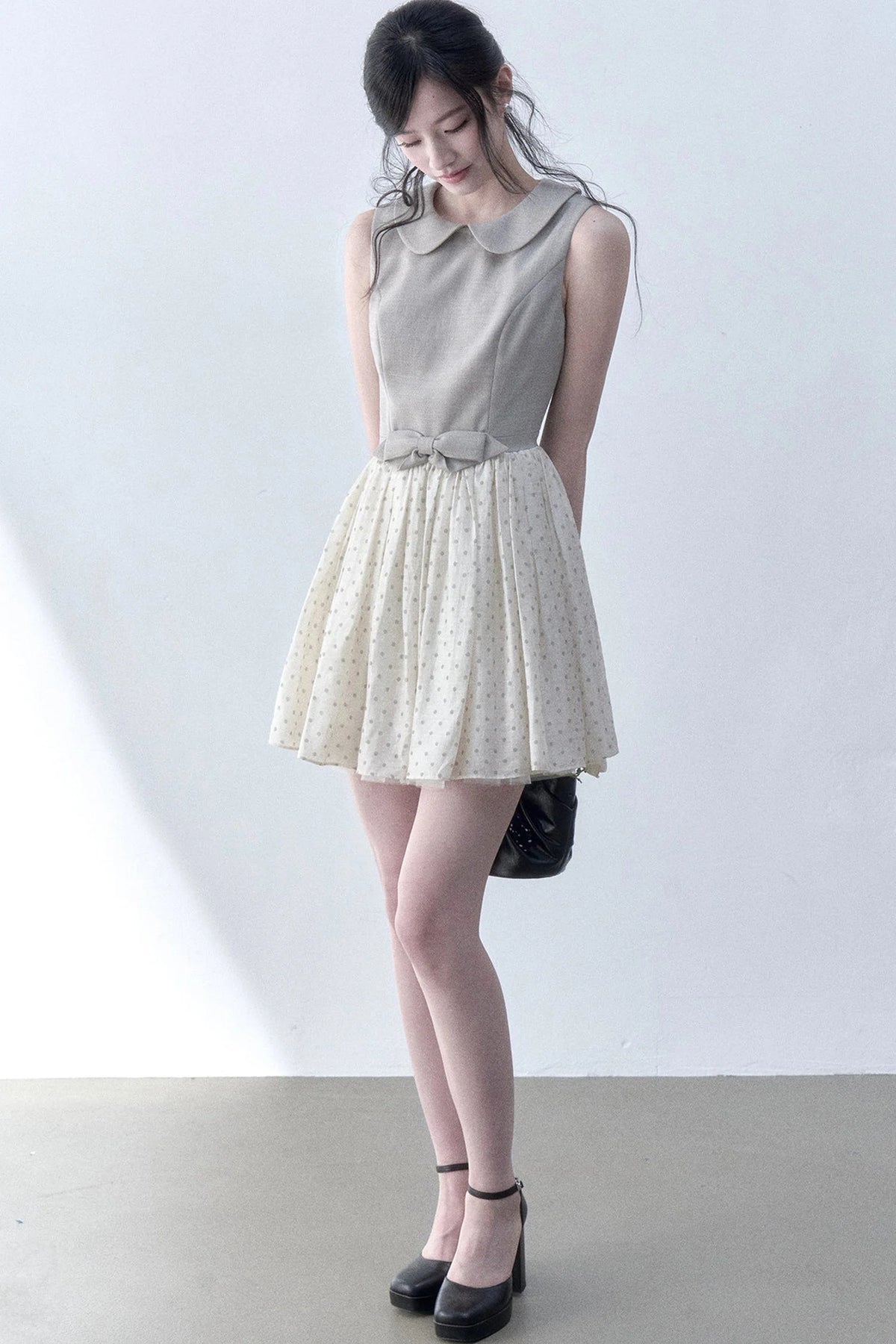Light Tea Gray Polka Dot Dress