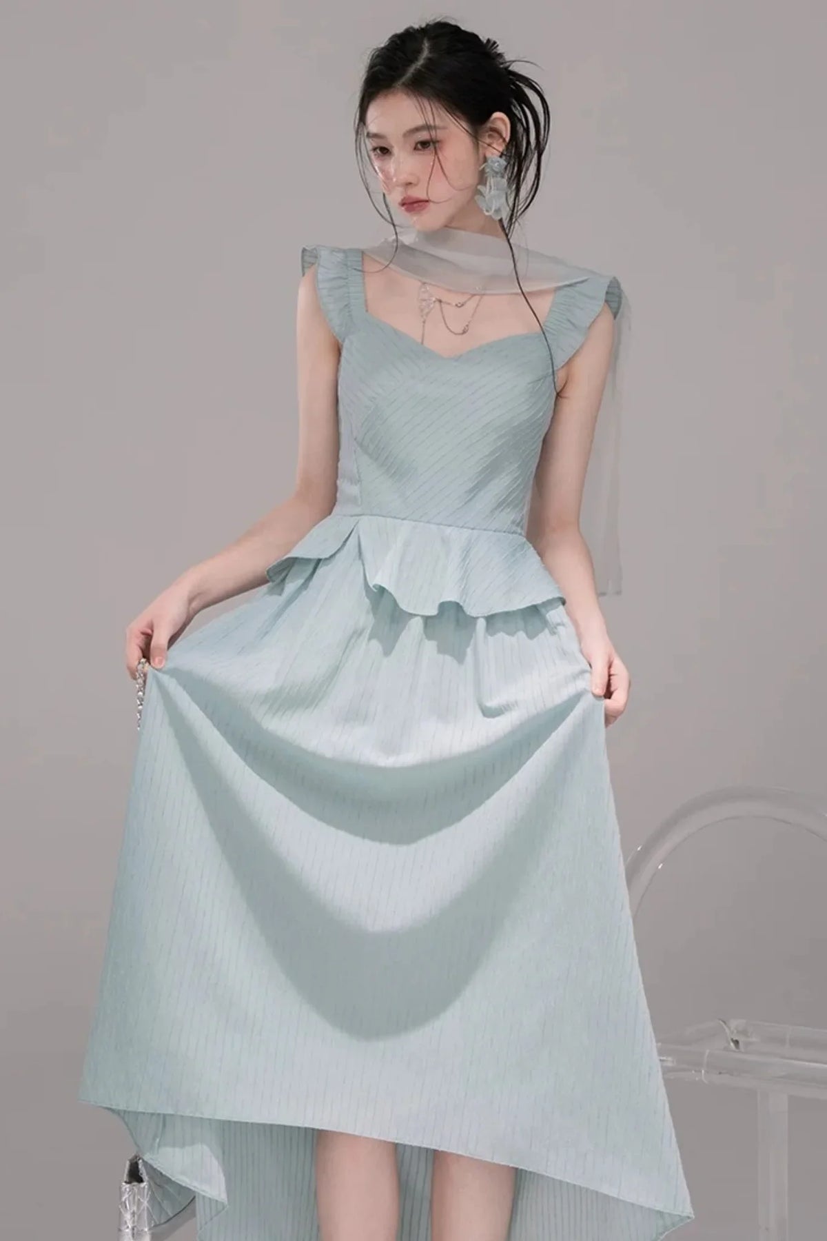 Light Teal Sheer Ribbon Dress Set