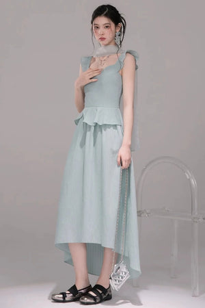 Light Teal Sheer Ribbon Dress Set
