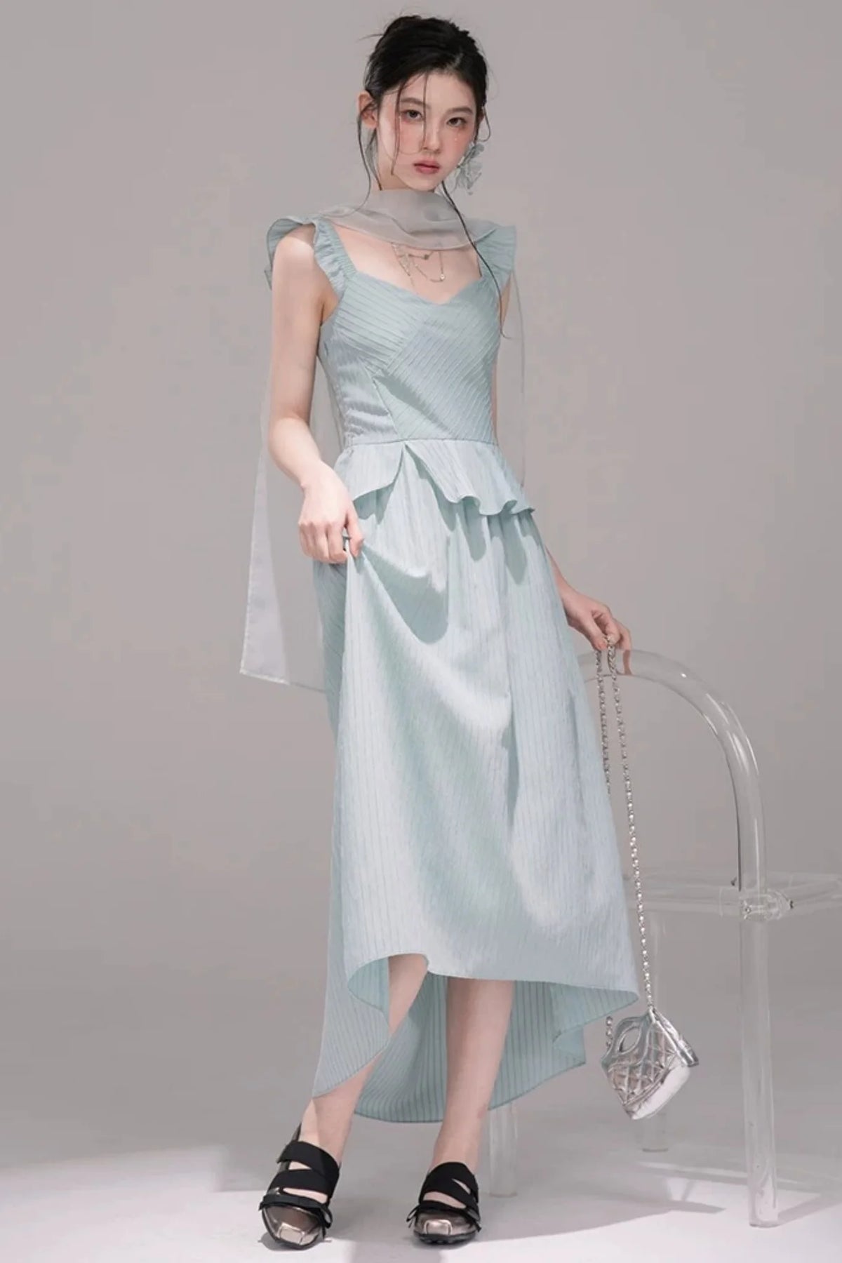Light Teal Sheer Ribbon Dress Set