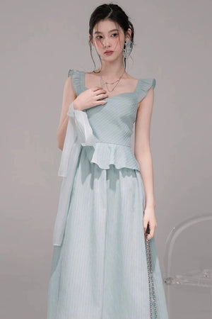 Light Teal Sheer Ribbon Dress Set