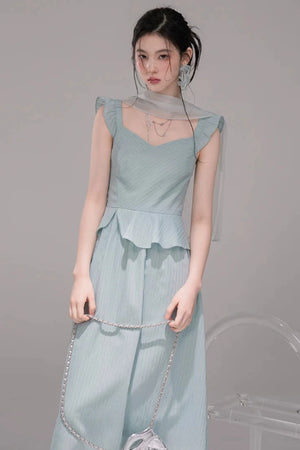 Light Teal Sheer Ribbon Dress Set