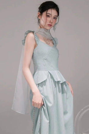 Light Teal Sheer Ribbon Dress Set