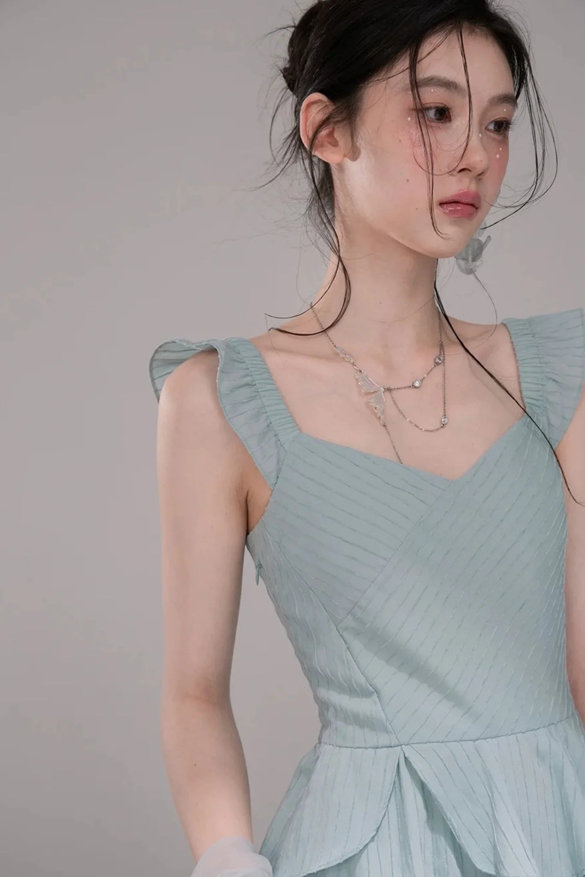 Light Teal Sheer Ribbon Dress Set