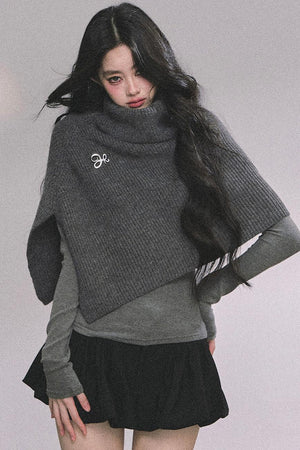 Lightweight Knit Shawl Turtleneck Sweater Set
