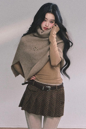 Lightweight Knit Shawl Turtleneck Sweater Set