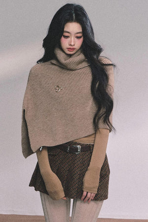 Lightweight Knit Shawl Turtleneck Sweater Set