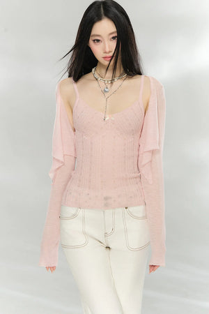 Lightweight Knit Vest Cardigan Set-Up