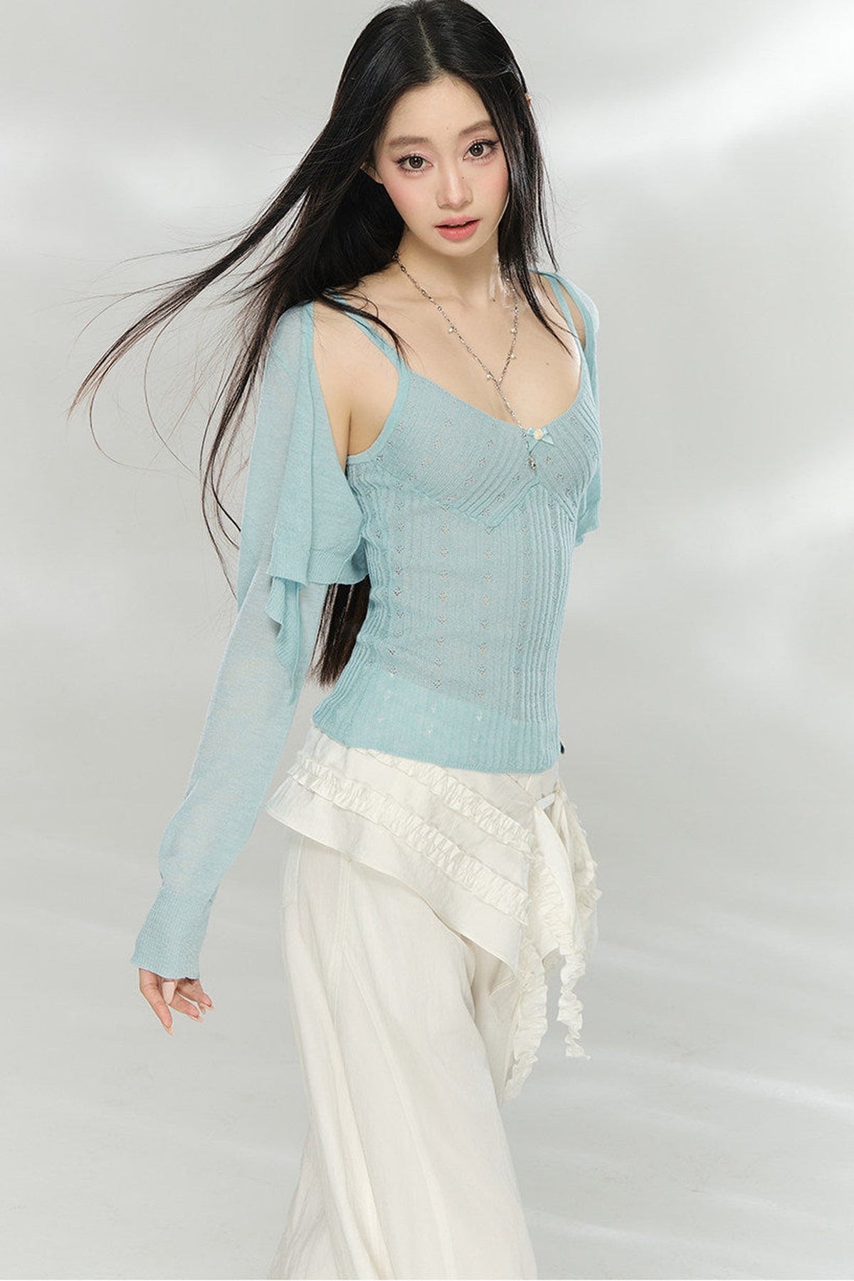 Lightweight Knit Vest Cardigan Set-Up