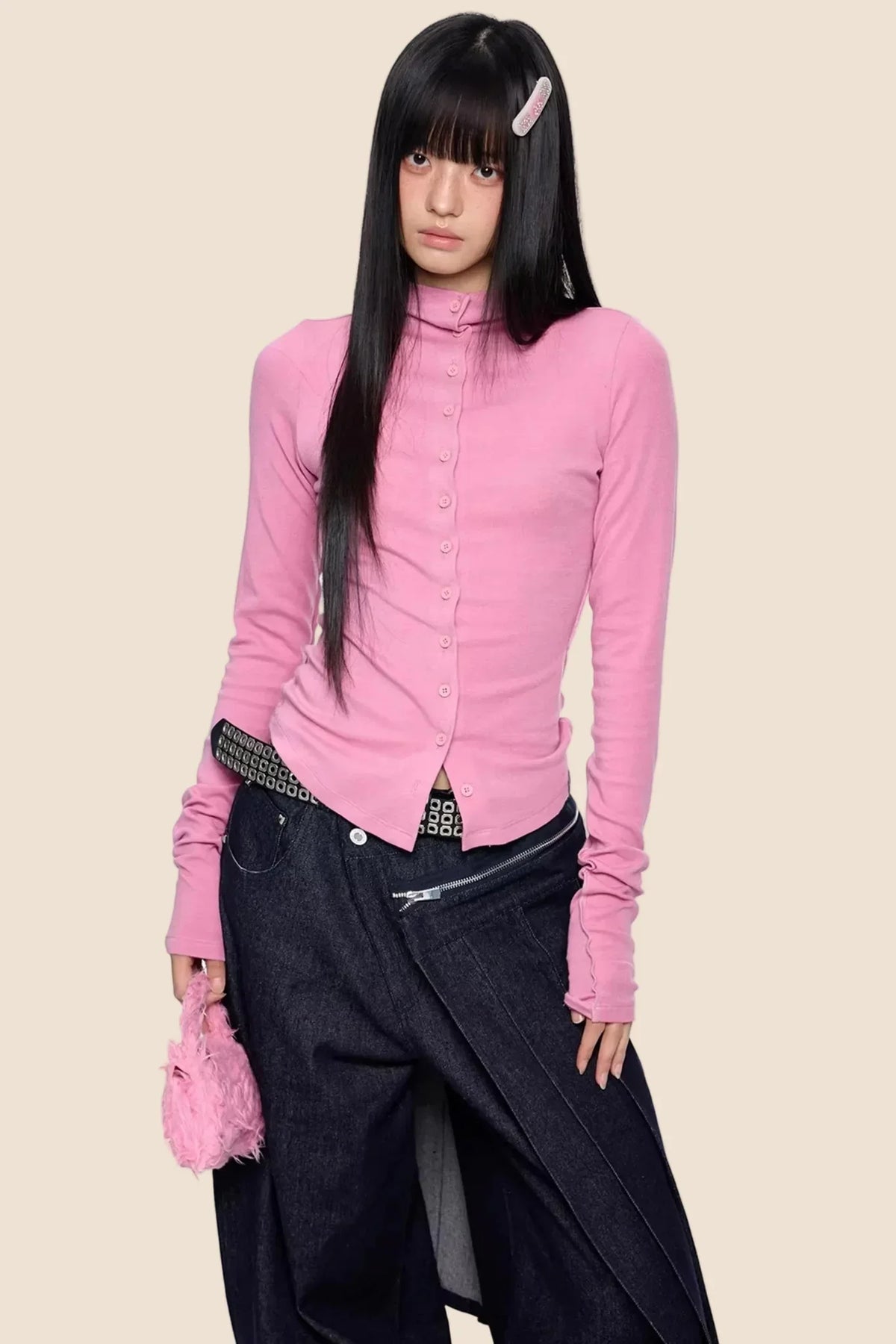 Lightweight Pleated Long-Sleeve T-Shirt