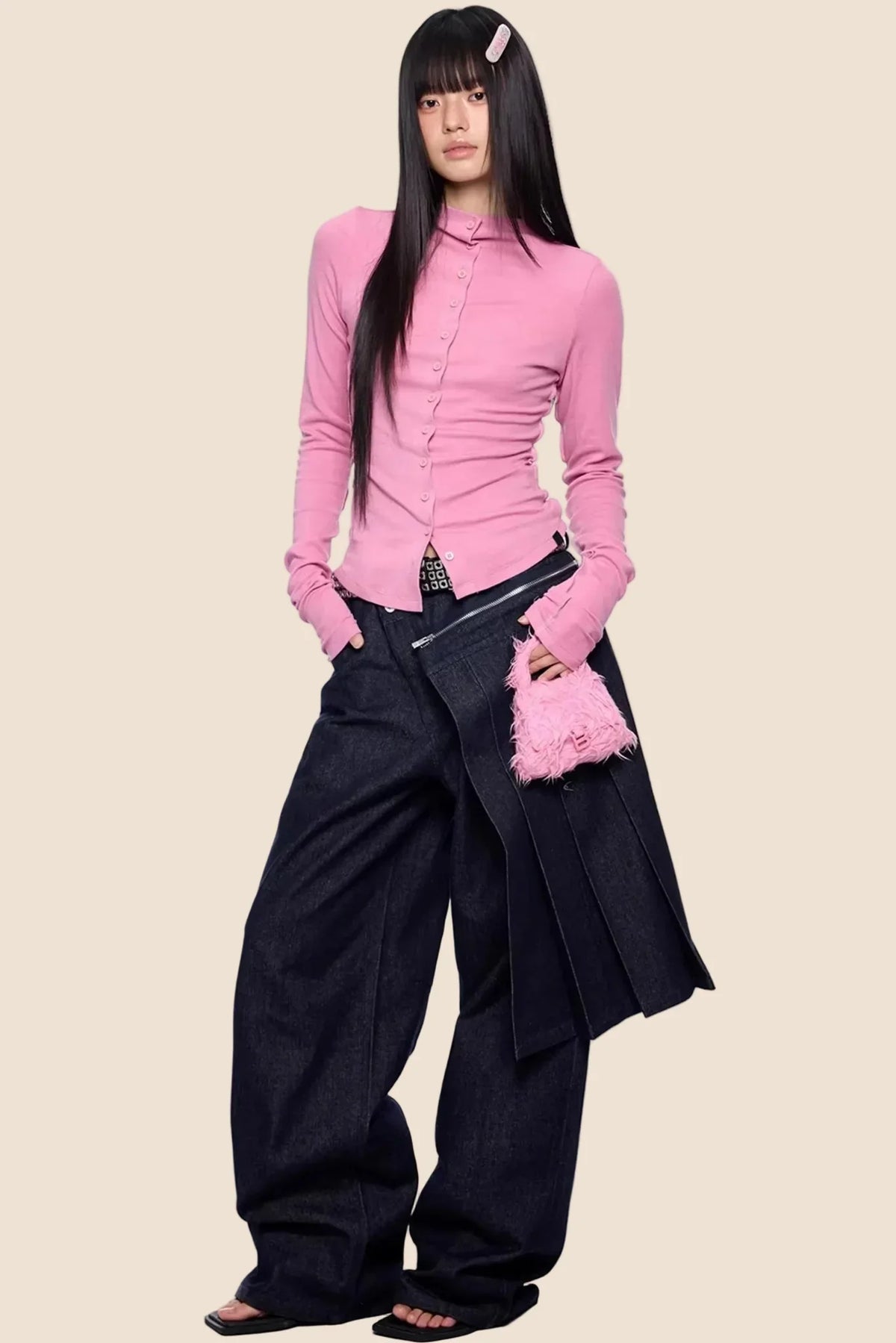 Lightweight Pleated Long-Sleeve T-Shirt