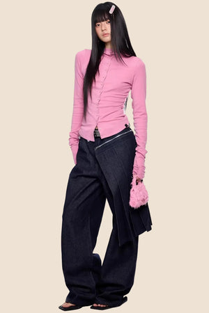 Lightweight Pleated Long-Sleeve T-Shirt