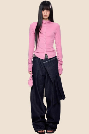 Lightweight Pleated Long-Sleeve T-Shirt