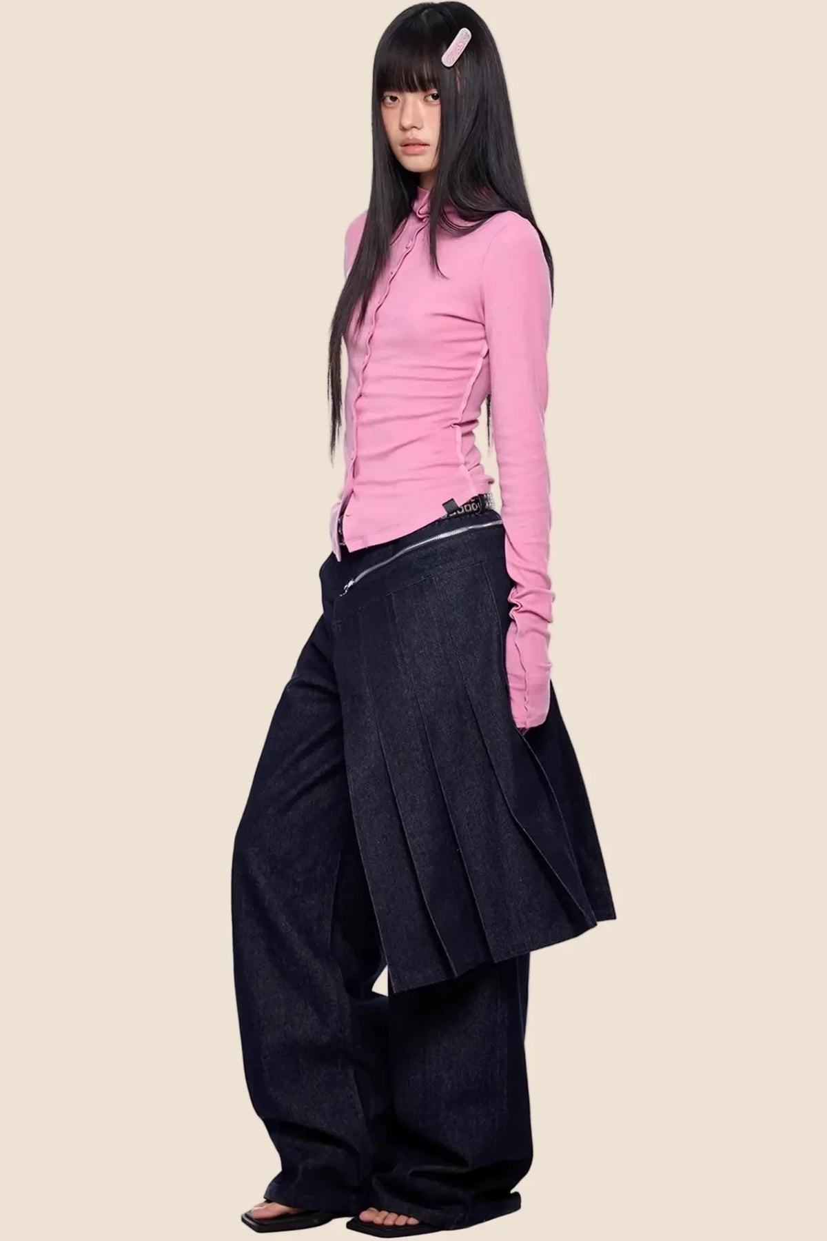 Lightweight Pleated Long-Sleeve T-Shirt