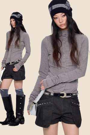 Lightweight Pleated Long-Sleeve T-Shirt