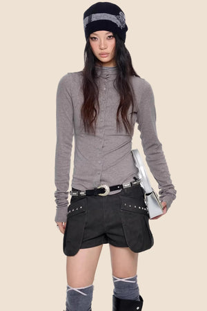 Lightweight Pleated Long-Sleeve T-Shirt