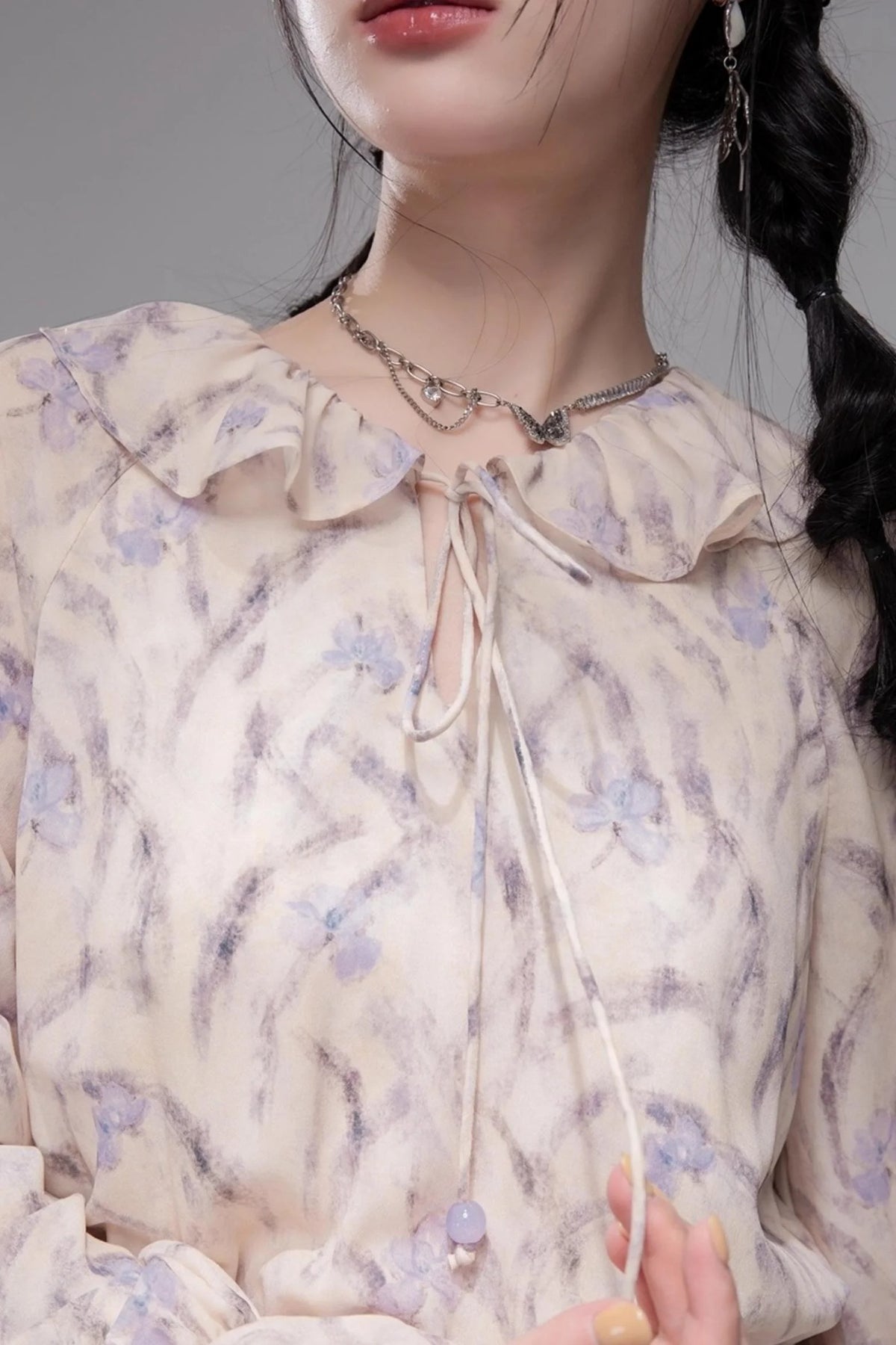 Lilac Irregular Lace Hem Dress