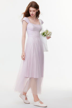 Lilac Square Neck Slim Dress