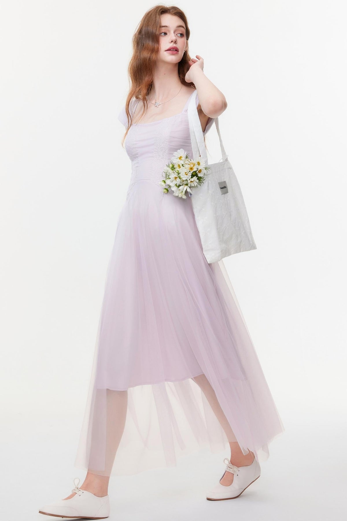 Lilac Square Neck Slim Dress