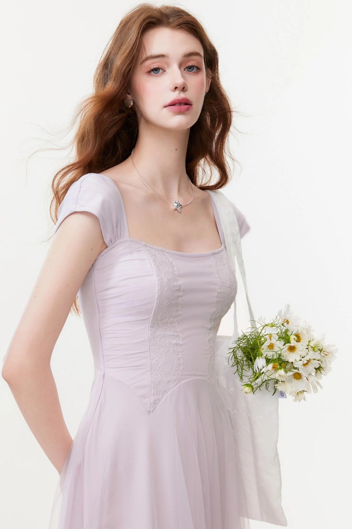 Lilac Square Neck Slim Dress