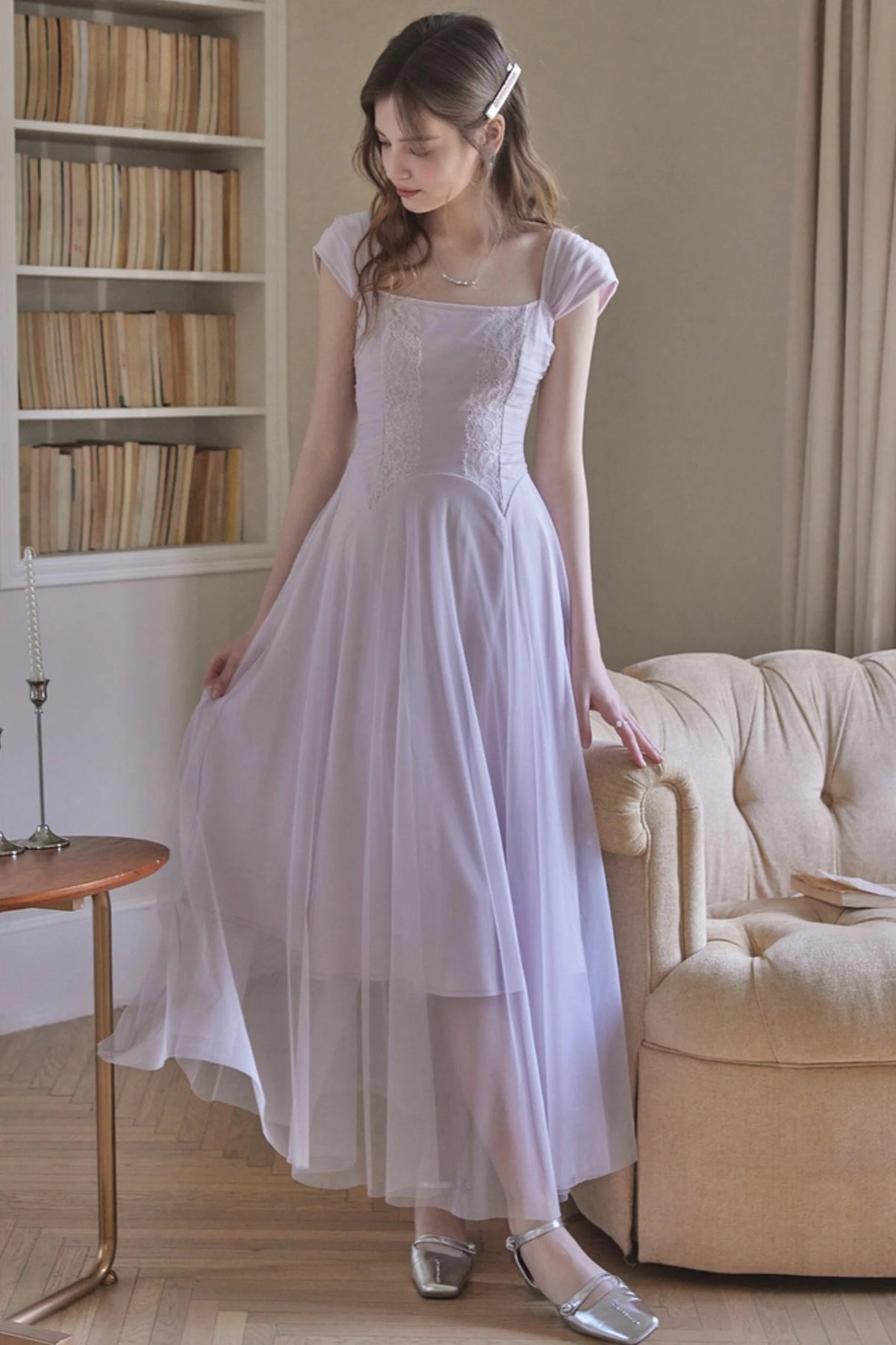 Lilac Square Neck Slim Dress