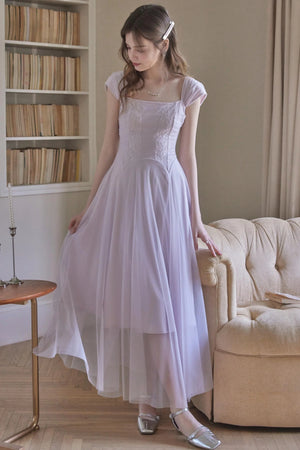 Lilac Square Neck Slim Dress