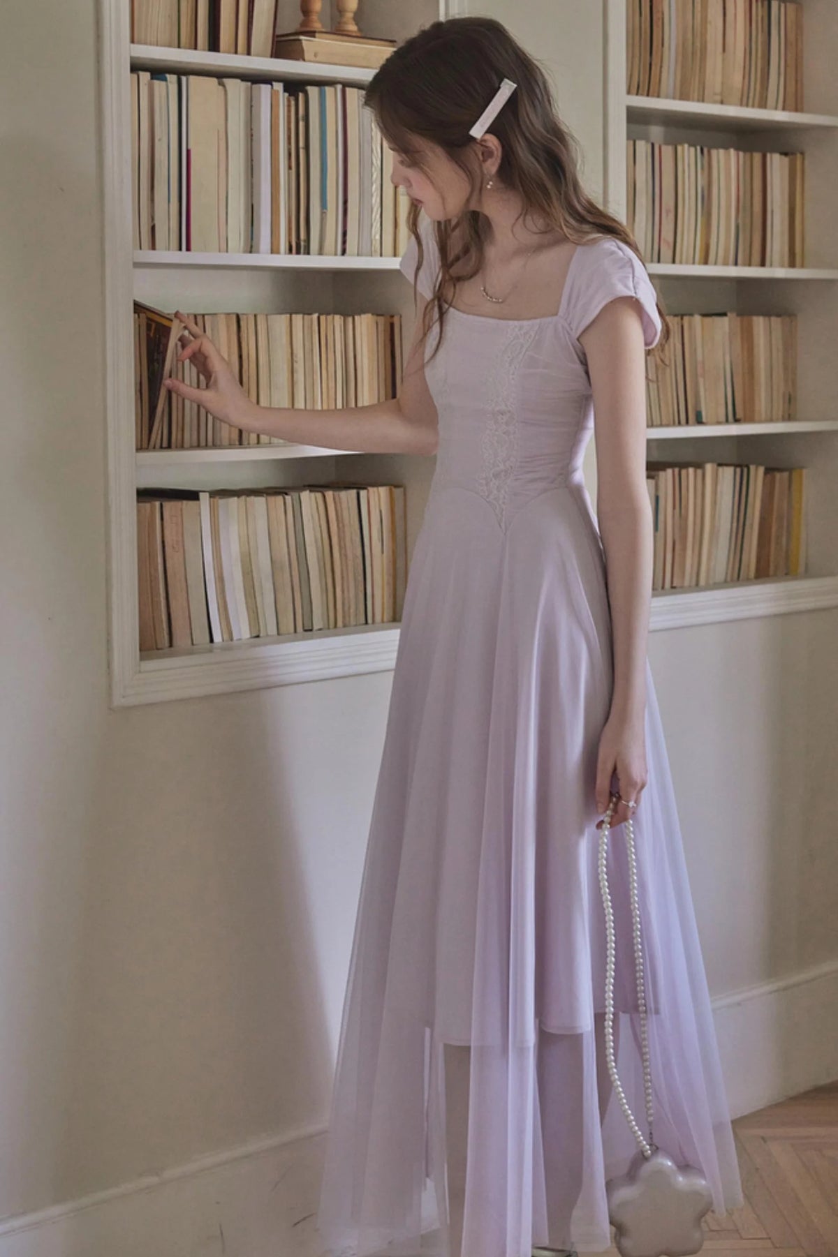 Lilac Square Neck Slim Dress
