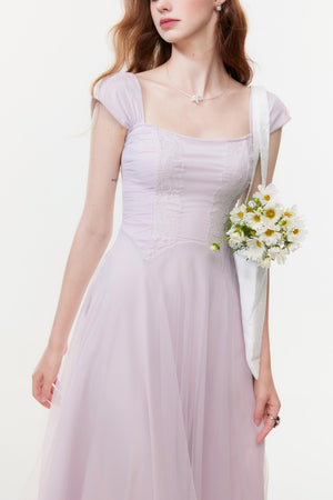 Lilac Square Neck Slim Dress