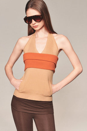 Linen Blend Halter Knit Top and Foldable Tube Top Set