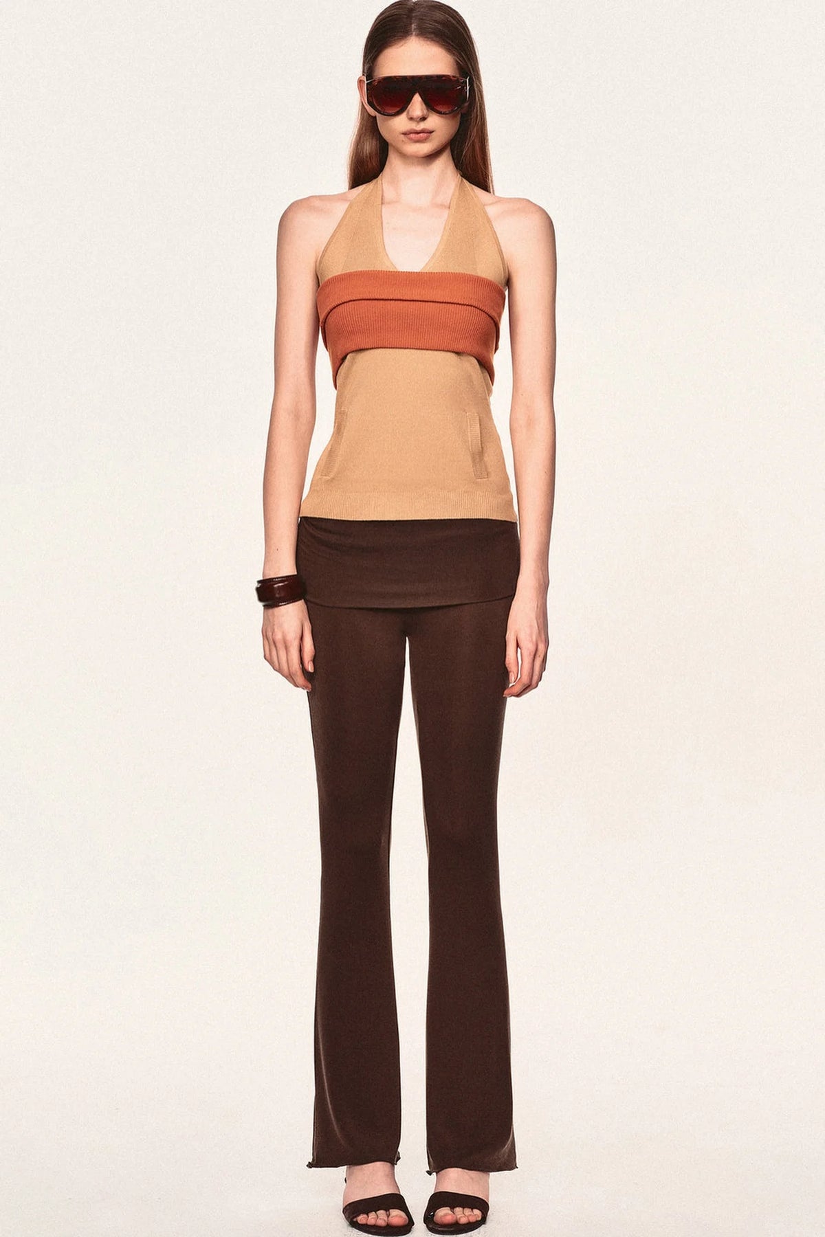 Linen Blend Halter Knit Top and Foldable Tube Top Set