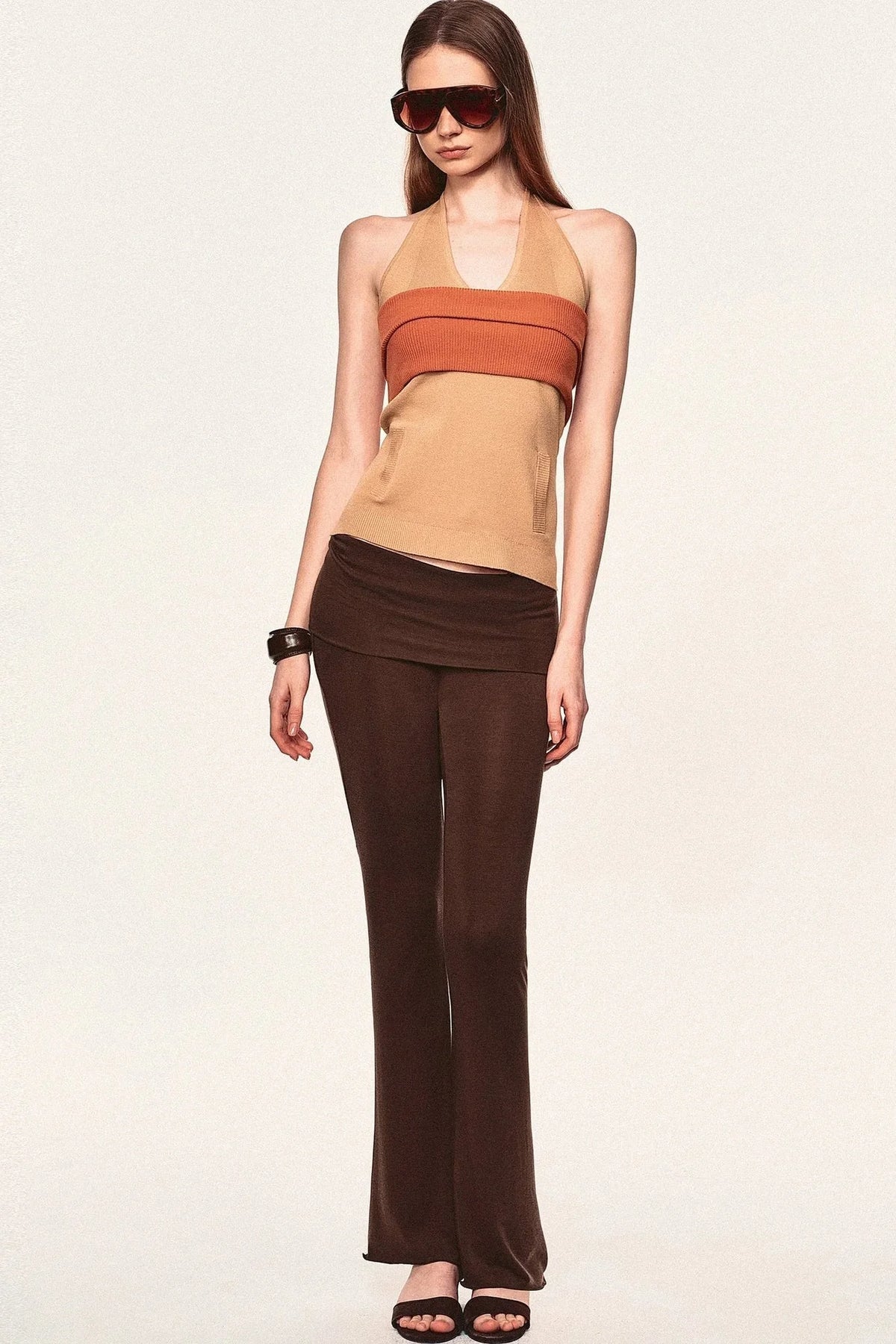 Linen Blend Halter Knit Top and Foldable Tube Top Set