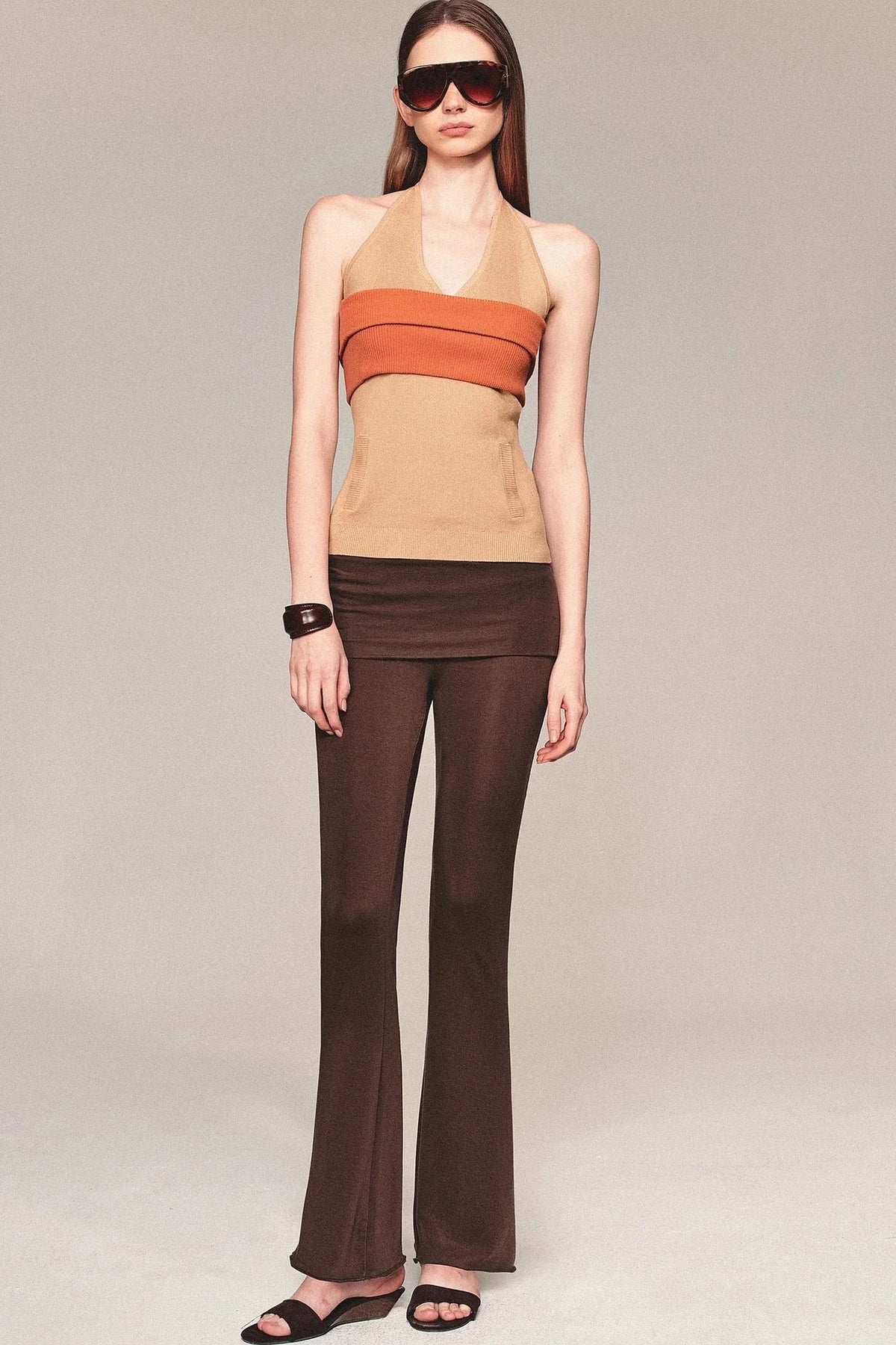 Linen Blend Halter Knit Top and Foldable Tube Top Set
