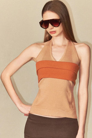 Linen Blend Halter Knit Top and Foldable Tube Top Set