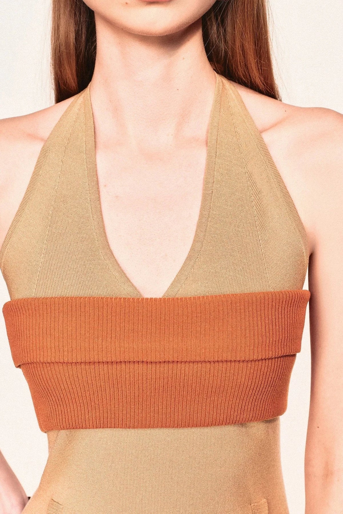 Linen Blend Halter Knit Top and Foldable Tube Top Set