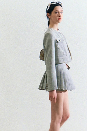 Linen Coat And Pleated Skirt Set-Up