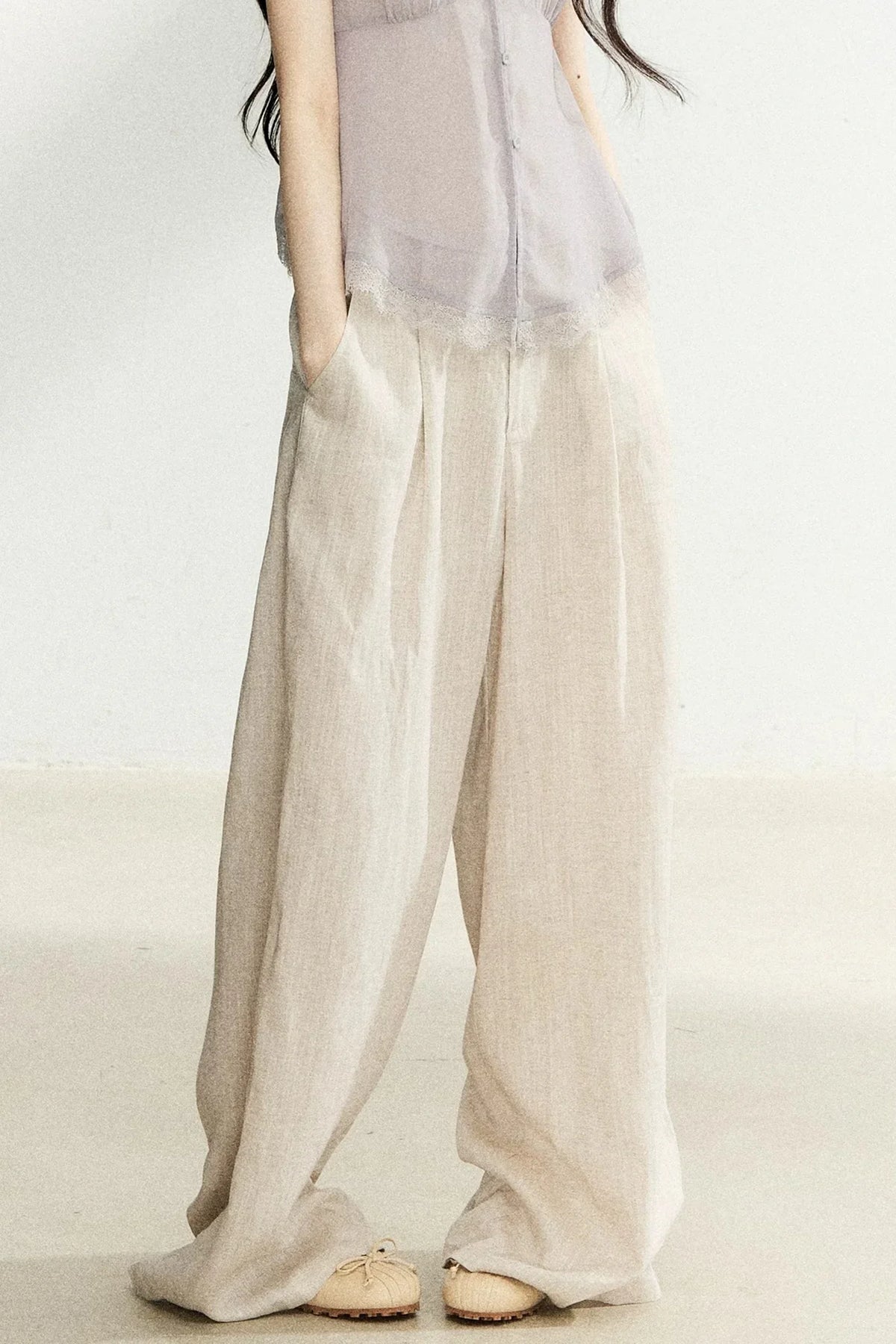 Linen Drape Wide-Leg Pants