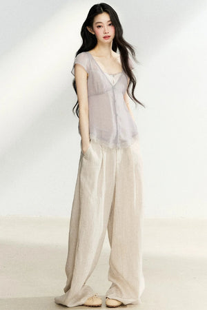Linen Drape Wide-Leg Pants