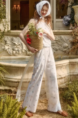 Linen Embroidered Blouse Set-Up