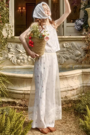 Linen Embroidered Blouse Set-Up