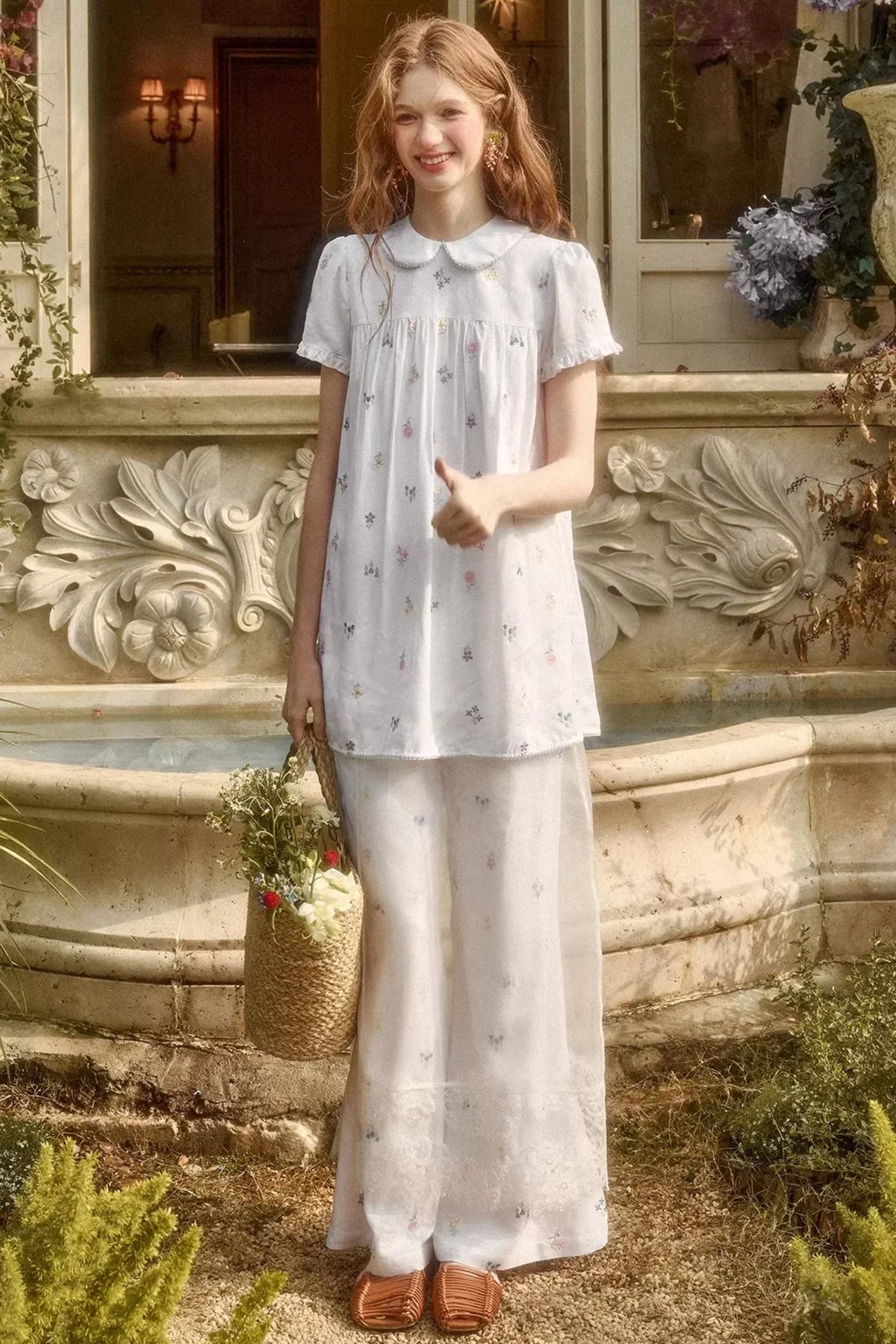 Linen Embroidered Blouse Set-Up