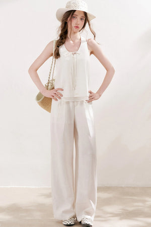 Linen Halter Tie Vest and Straight Leg Pants Set-Up