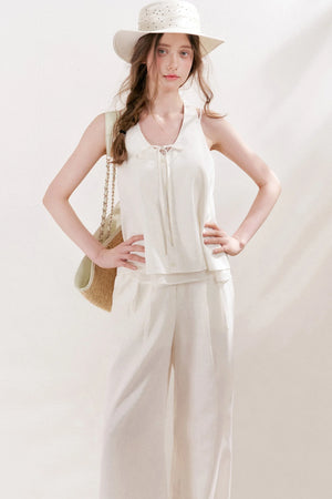 Linen Halter Tie Vest and Straight Leg Pants Set-Up