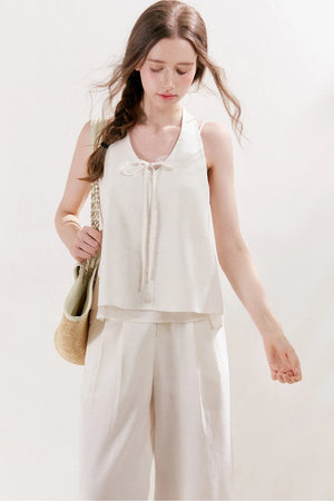 Linen Halter Tie Vest and Straight Leg Pants Set-Up