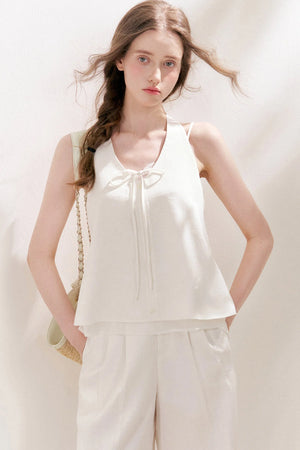 Linen Halter Tie Vest and Straight Leg Pants Set-Up