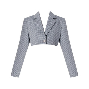 Linen Houndstooth Wool Coat Skirt Set-Up
