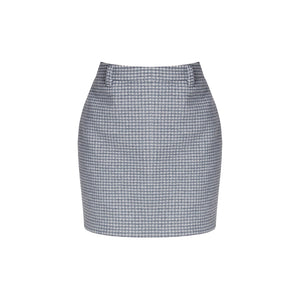 Linen Houndstooth Wool Coat Skirt Set-Up